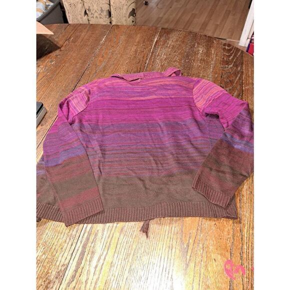 PL Ruby Rd Petite Pink Purple Grey Fringe Lapel Open Front Knit Sweater Cardigan - Picture 5 of 5